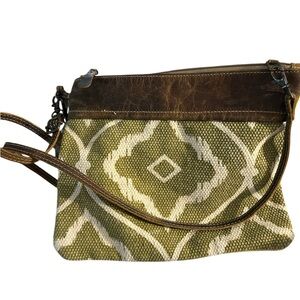 Myra bags Stylish Green and Brown Women's Bag leather and tweed no call outs